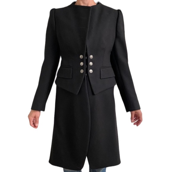 Alexander McQueen Jackets & Blazers - Alexander McQueen Black Wool Coat Peplum Waist Military Puffy Shoulders